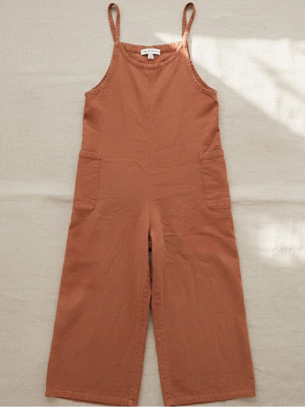 Linen-Blend Cropped Utility Jumpsuit Small Boho Overalls Fall